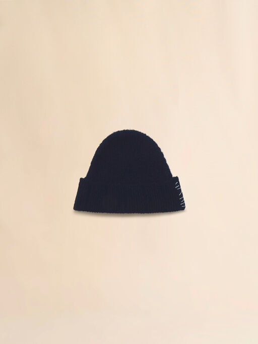 Deep blue wool-cashmere beanie with Marni Mending - Hats
