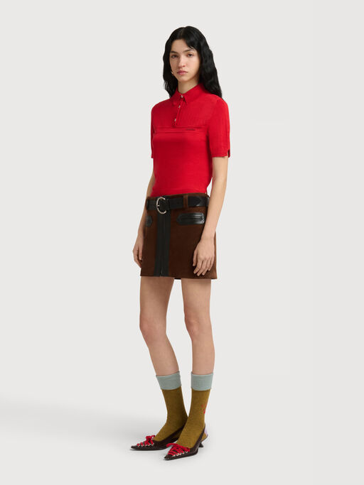 Brown crust leather mini skirt with zip front - Skirts