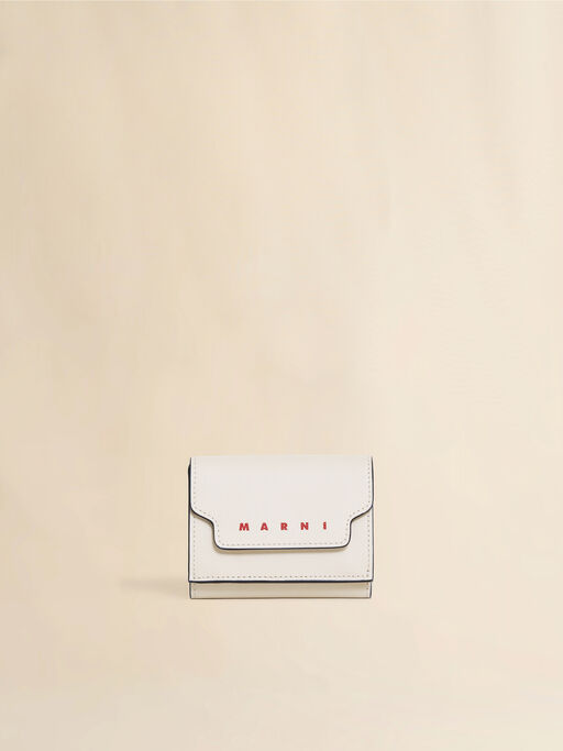 ホワイト サフィアーノレザー製三つ折りウォレット - 財布
