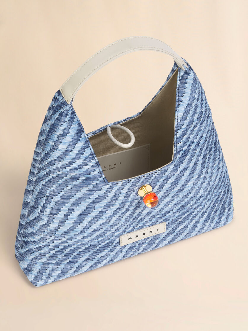 ブルー 波模様のラフィアエフェクト Trapeze ミニトップハンドルバッグ, Image 4