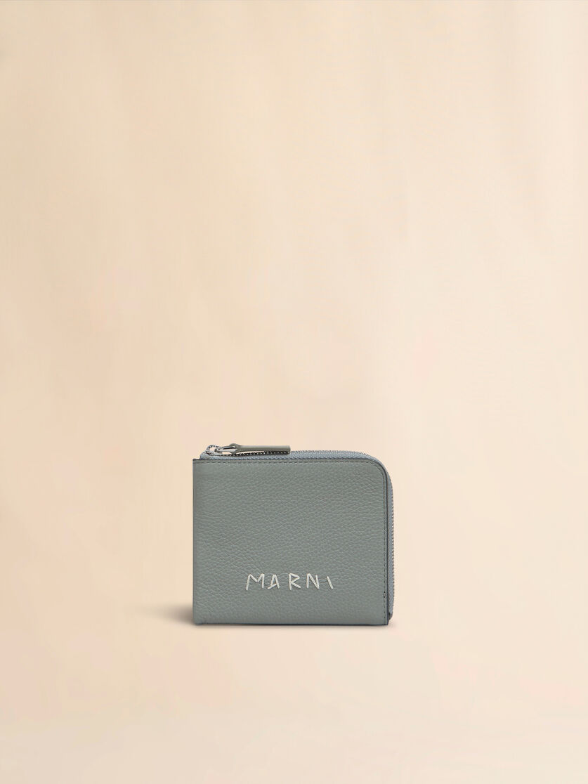 Black leather zip-around wallet with Marni Mending embroidery - Wallets - Image 1