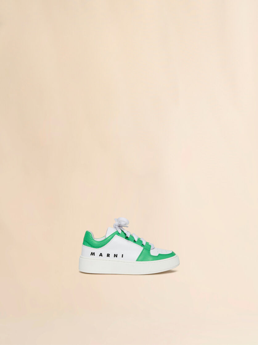 White and green leather low-top sneaker - Sneakers - Image 1