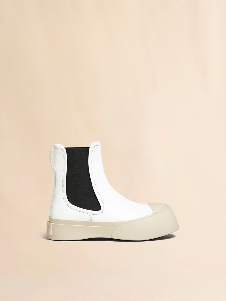 Marni Women Black Ankle Boot In Leather With Medium And Wide Heel Ecru-Colored Details