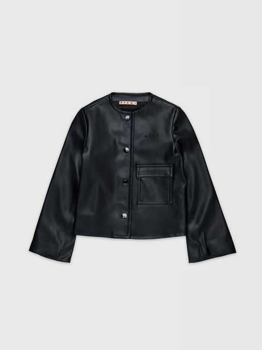 Black coated fabric jacket with pocket - Jackets