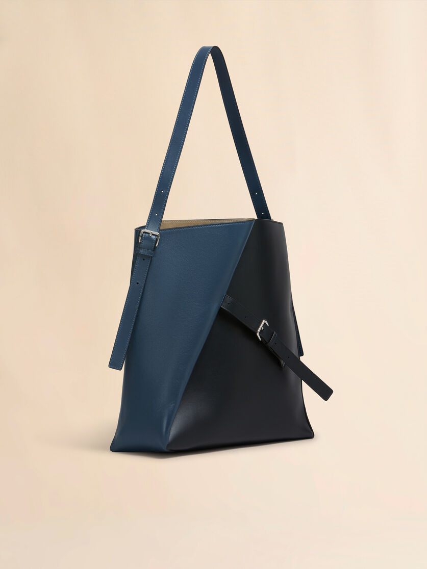 Deep blue and black leather Reverse hobo bag - Shoulder Bags - Image 5
