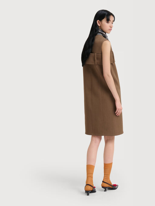 Brown wool dress with belted bust - Dresses