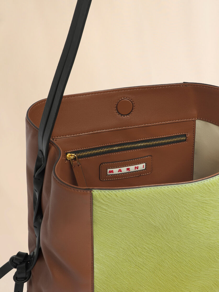 Green brown and black lambskin and long-hair Pod 2.0 small hobo bag, Image 4