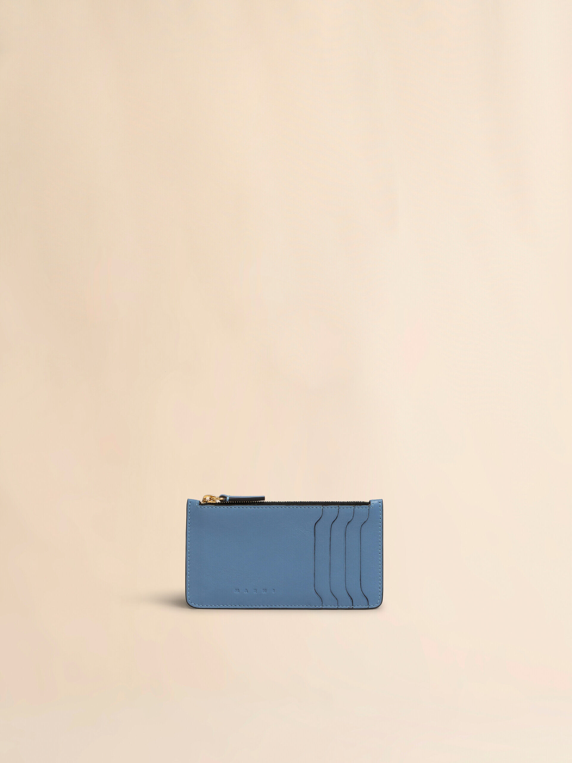■MARNI■ Saffiano Leather Card Holder Night Blue Dusty Oliv Grey leather card case | Marni
