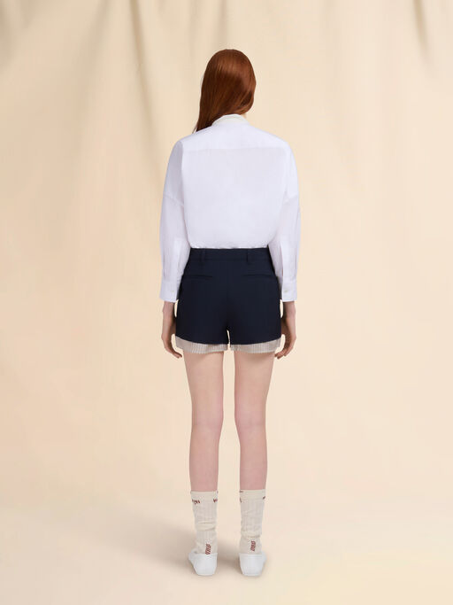 Deep blue wool shorts with visible lining - Pants