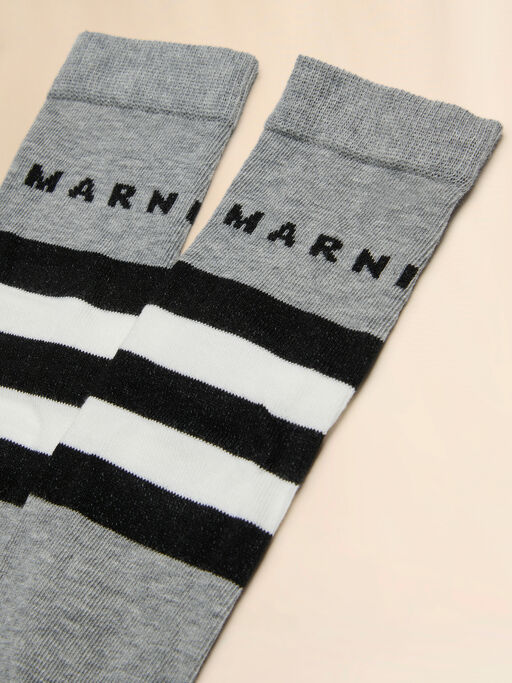 Grey melange cotton-nylon socks with contrast stripes - Socks