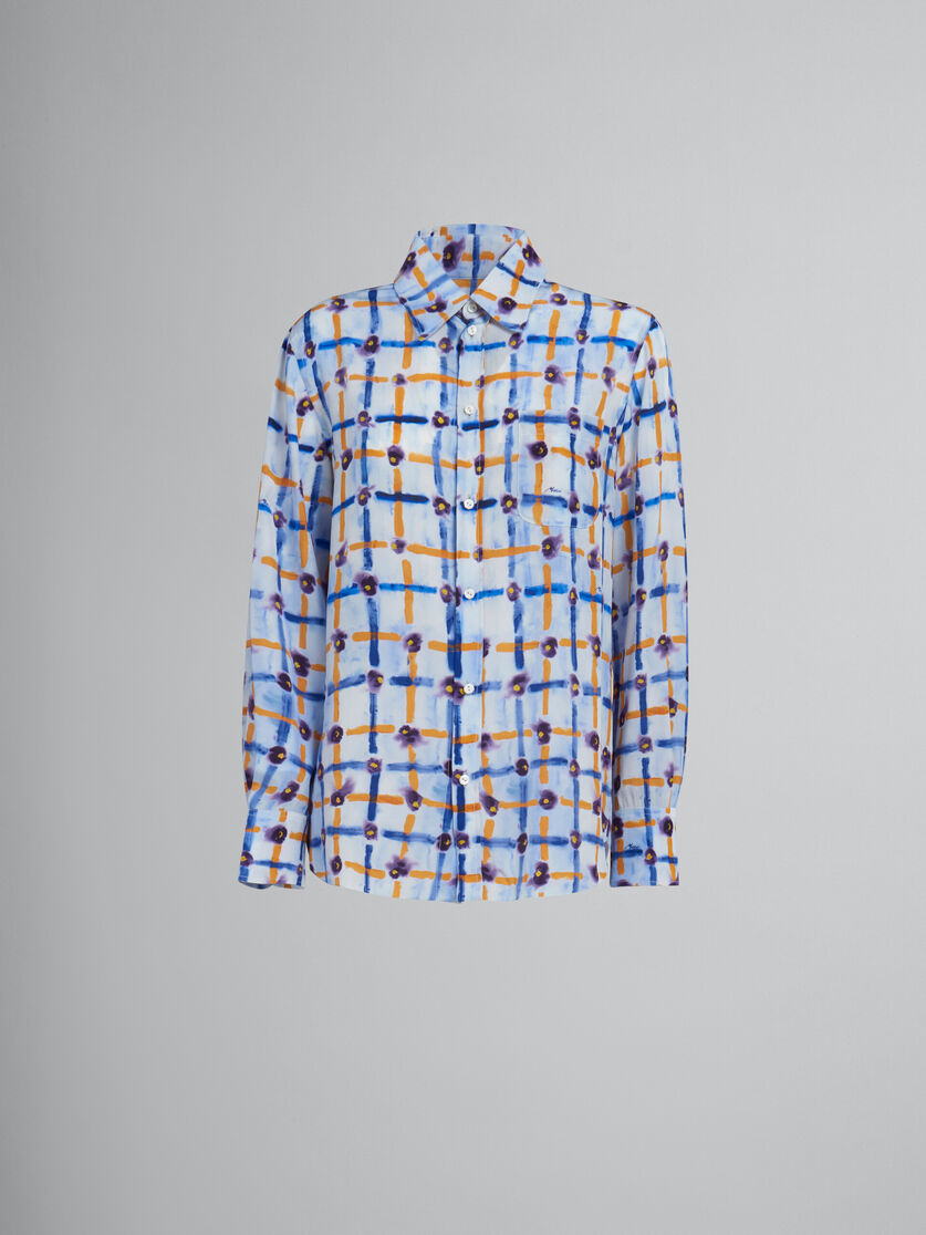 Camicia in crêpe de chine azzurro con stampa Saraband - Camicie - Image 1