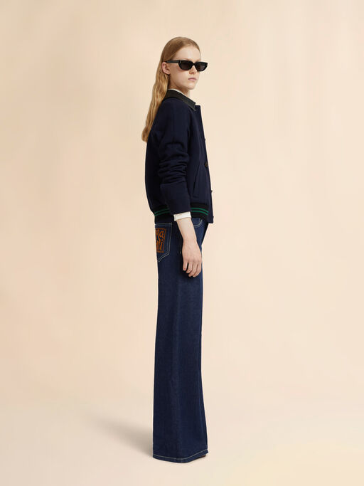 Deep blue stretch denim wide-leg jeans - Pants