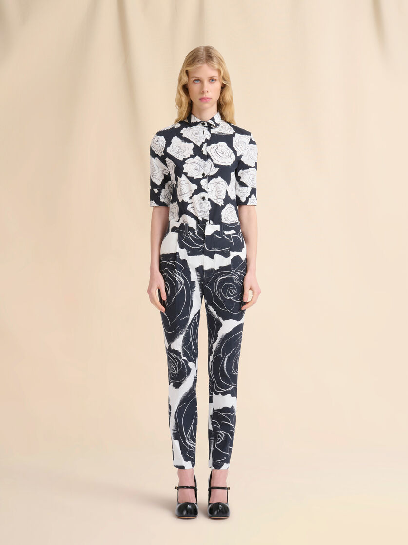 White poplin Capri trousers with Cybele print - Pants - Image 2