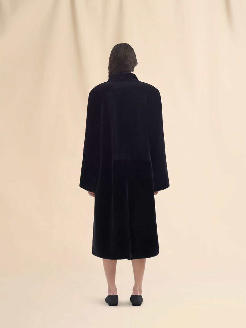 Black shaved shearling coat with padded shoulders - Coat - Image 2