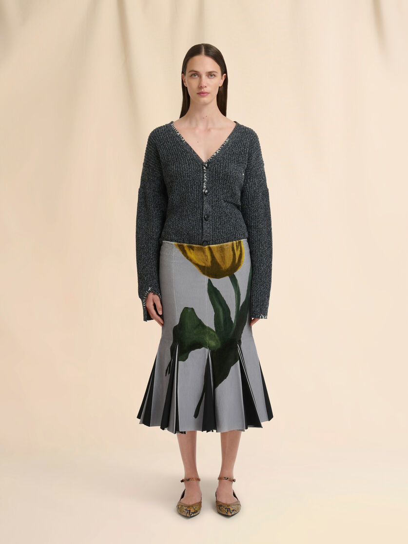 Grey velvet skirt with tulip print - Skirts - Image 2