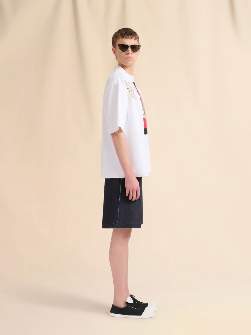Deep blue stretch denim trompe l'oeil Bermuda shorts - Pants - Image 5