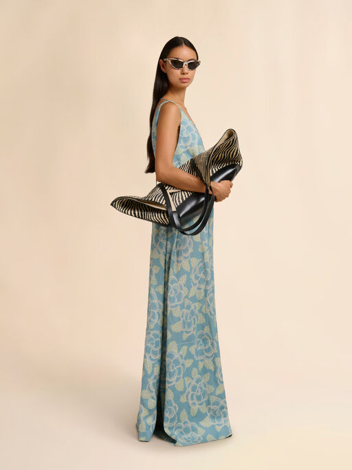 Blue ramie maxi dress with Banjo print - Dresses