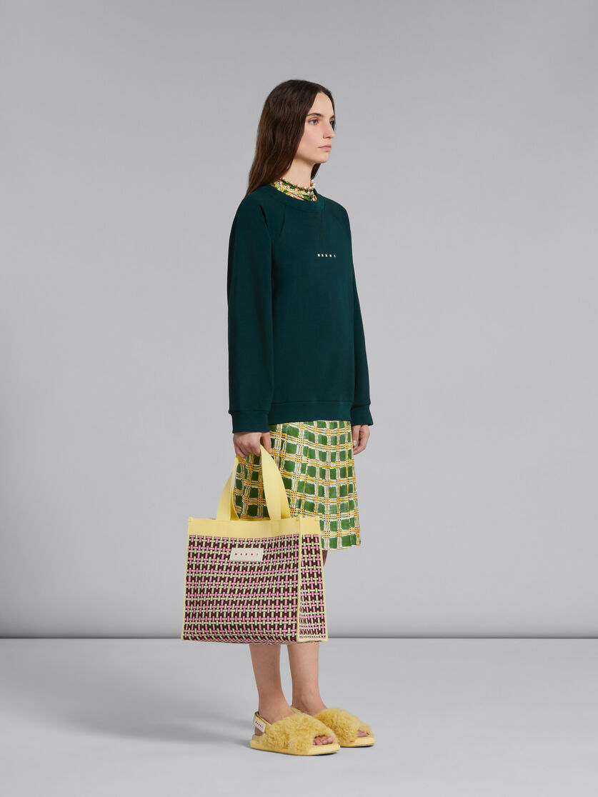 Green silk twill skirt with  Check Fields print - Skirts - Image 5