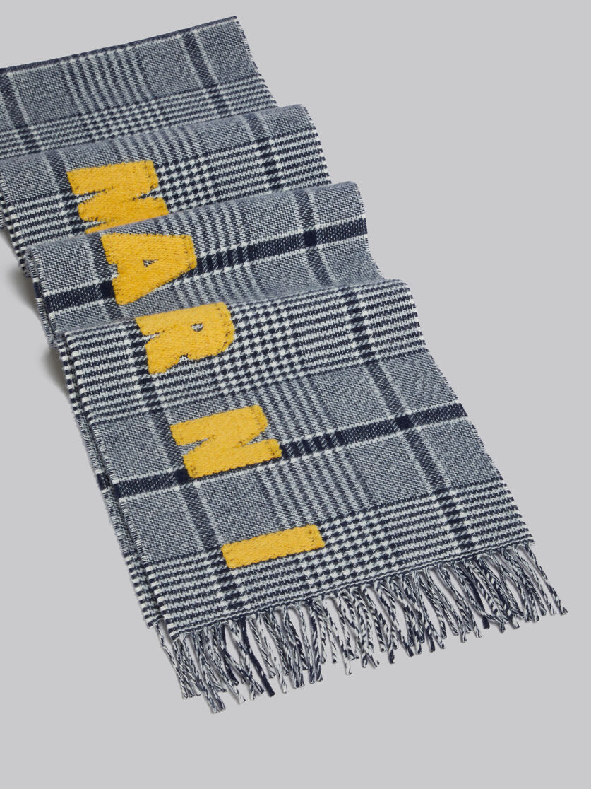 Blue checked wool scarf with logo - Scarves - Image 3