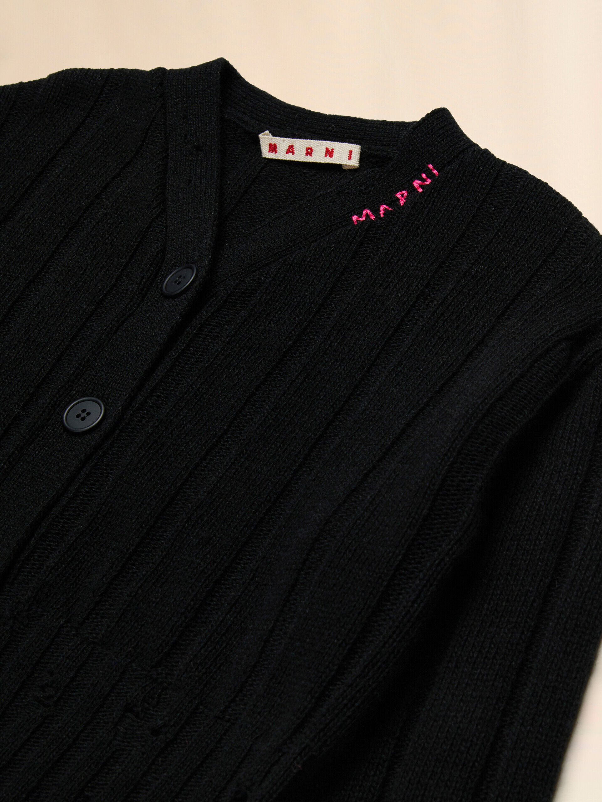 Black viscose blend cardigan with Marni Mending logo | Marni