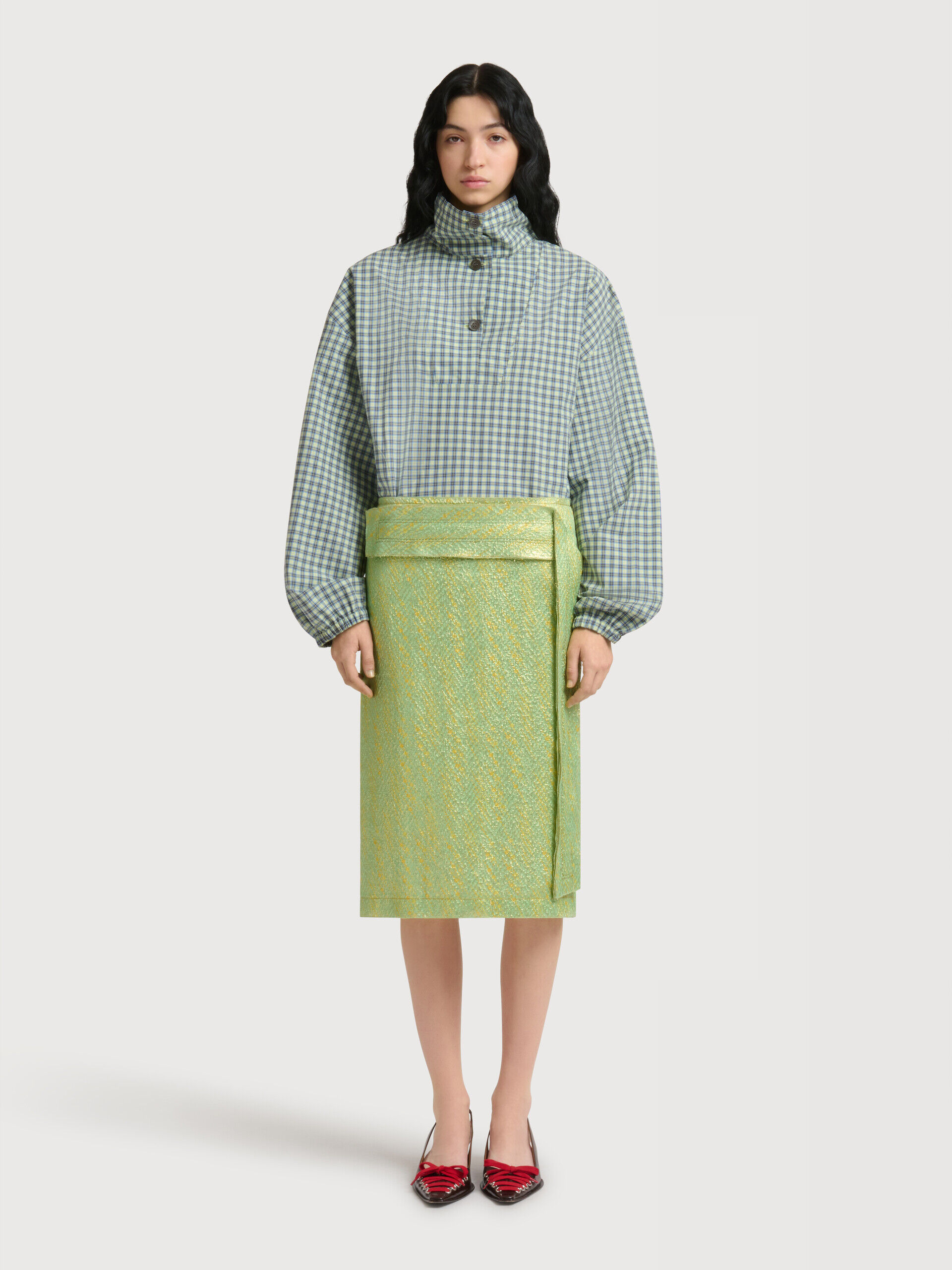 グリーン シルククロッケ パネルディテール ミディスカート | Marni