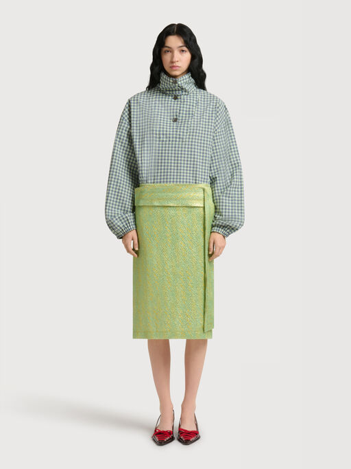 Green silk cloqu&eacute; midi skirt with panel detail - Skirts