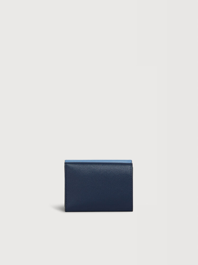 Blue, beige, and light blue saffiano leather tri-fold wallet, Image 3