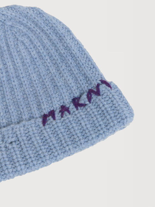 Blue Shetland wool beanie with Marni Mending - Hats