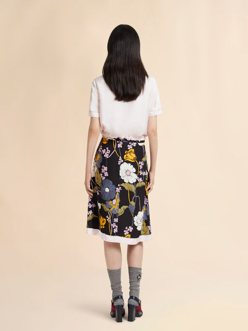 Melodiaプリント ブラック エンヴァースサテンスカート - スカート