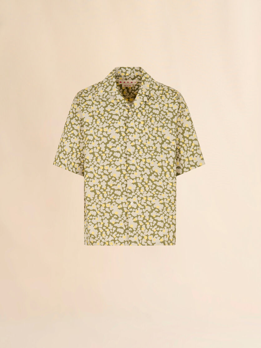 Green poplin bowling shirt with Vibrations print, Image 1