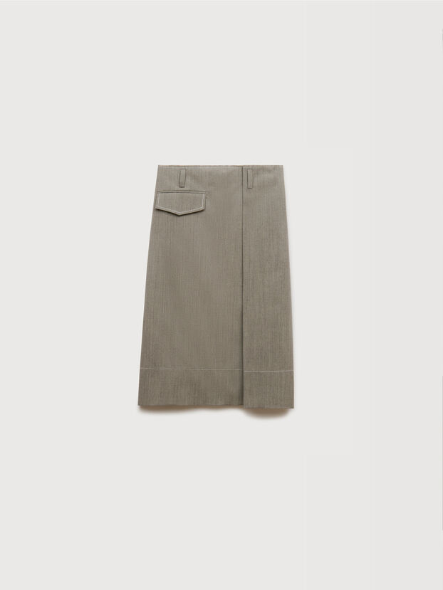 Gray wool midi skirt with pocket - Skirts