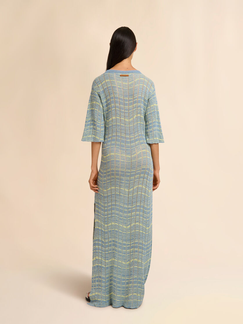 Blue ribbed linen dress with wavy pattern, Image 3