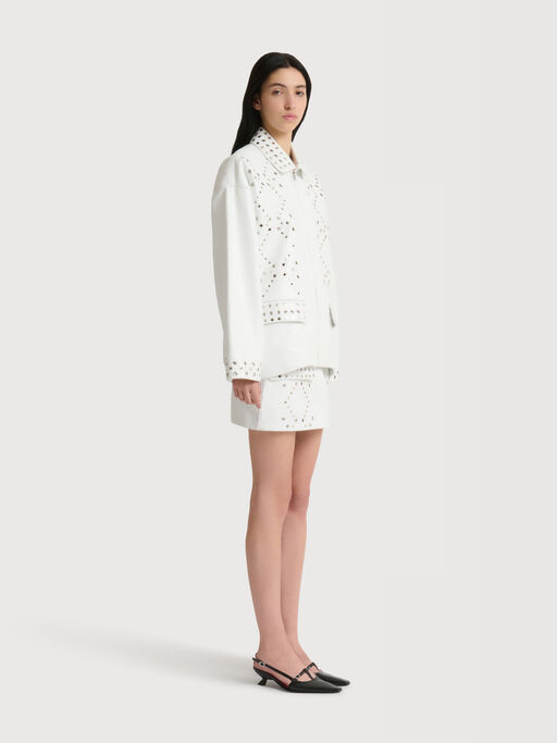 White leather mini skirt with studs - Skirts