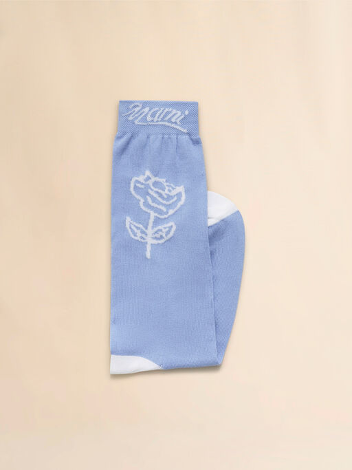 Light blue cotton socks with rose detail - Socks
