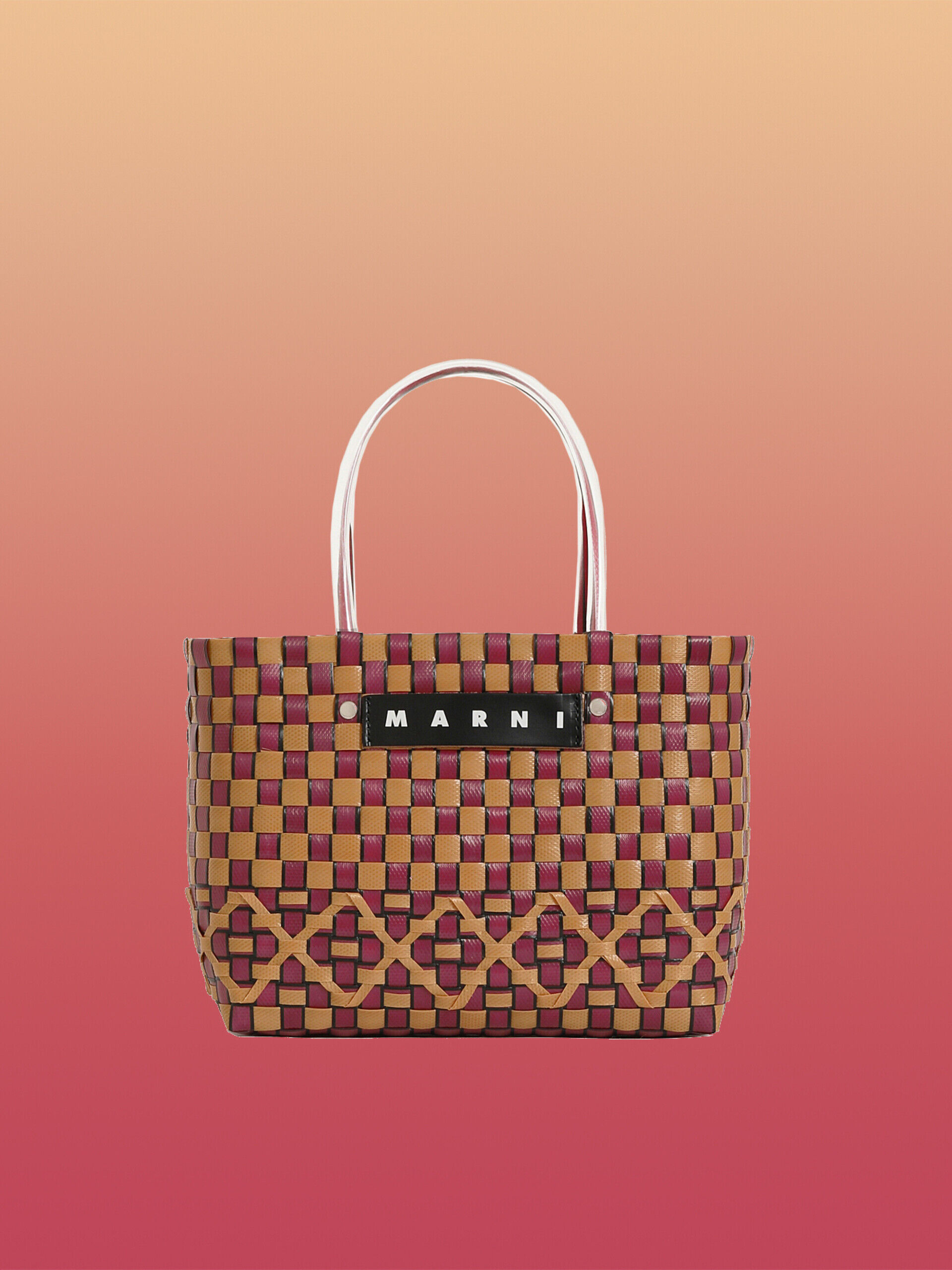 オレンジ&ボルドー ウォーブン素材製 MARNI MARKET OVALバッグ