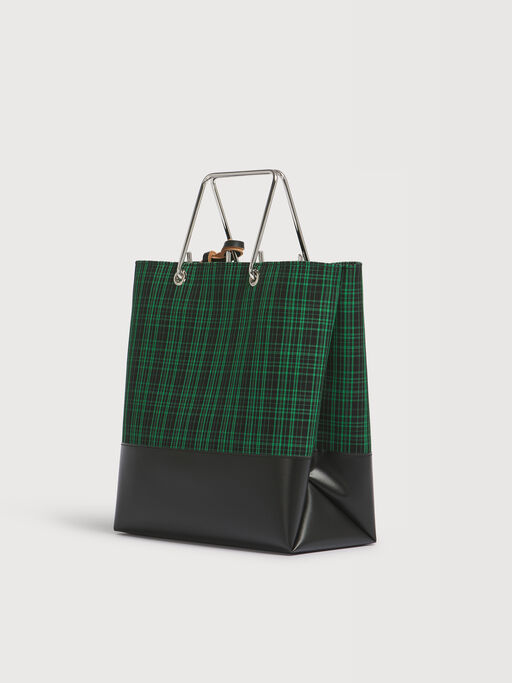 Green checked twill shopper with metal handles - Shopping Bags