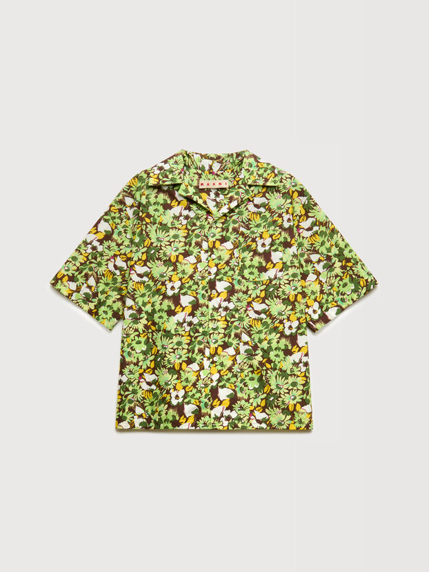 Brown poplin shirt with Pop Flowers print - Shirts