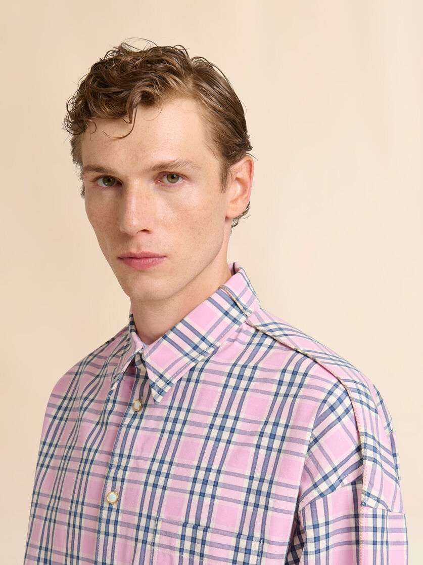 Pink compact cotton shirt with checked pattern, Image 4