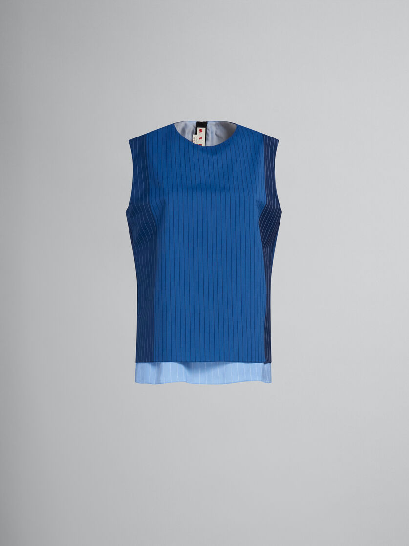Blue dégradé pinstripe wool sleeveless top - Shirts - Image 1