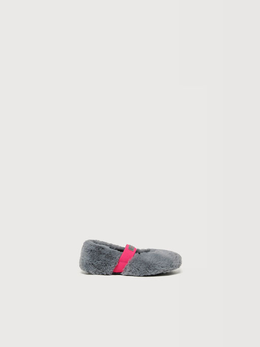 Grey faux fur ballerinas with logo elastic strap - Sneakers