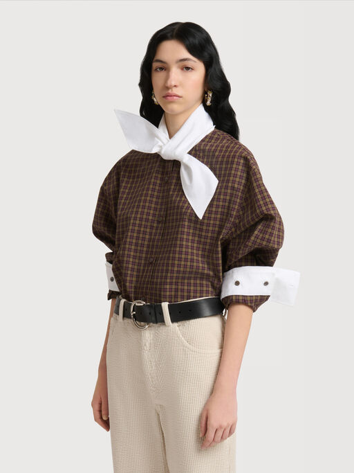 Brown checked poplin shirt with neck tie - Shirts
