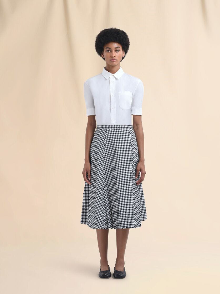White and light blue checked seersucker skirt - Skirts - Image 2