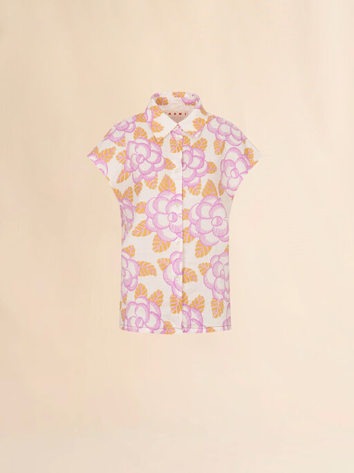 Banjoプリント クリームラミー ギャザーシャツ - シャツ