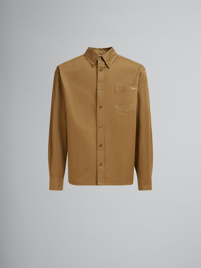 Green organic gabardine shirt with Marni mending patch | Marni 