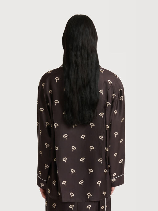 Brown silk twill pyjama shirt with floral print - Shirts