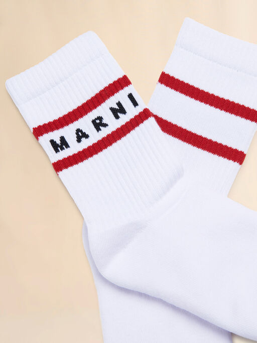 White cotton-nylon socks with striped cuffs - Socks