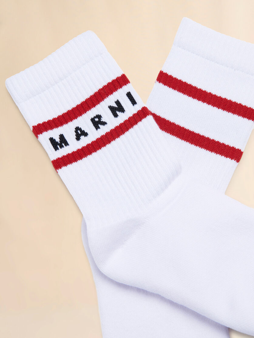 White cotton-nylon socks with striped cuffs, Image 2