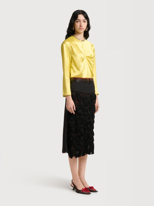 Black georgette skirt with shaggy camouflage motif - Skirts
