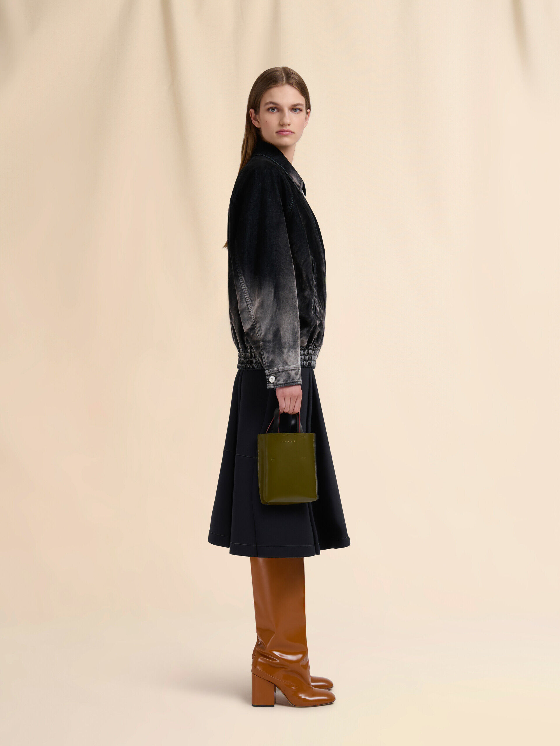 Deep green brown and black leather Museo nano bag | Marni