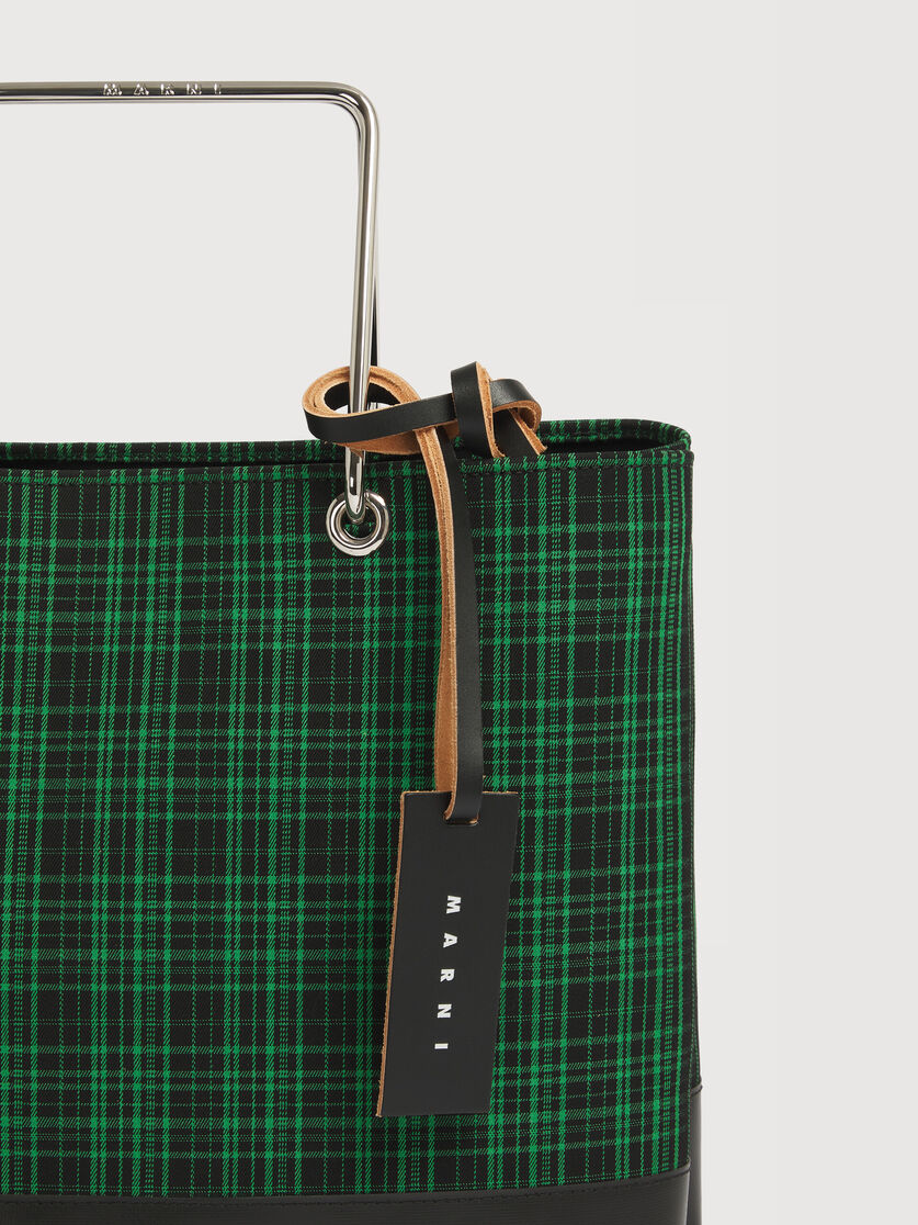 Green checked twill shopper with metal handles, Image 5